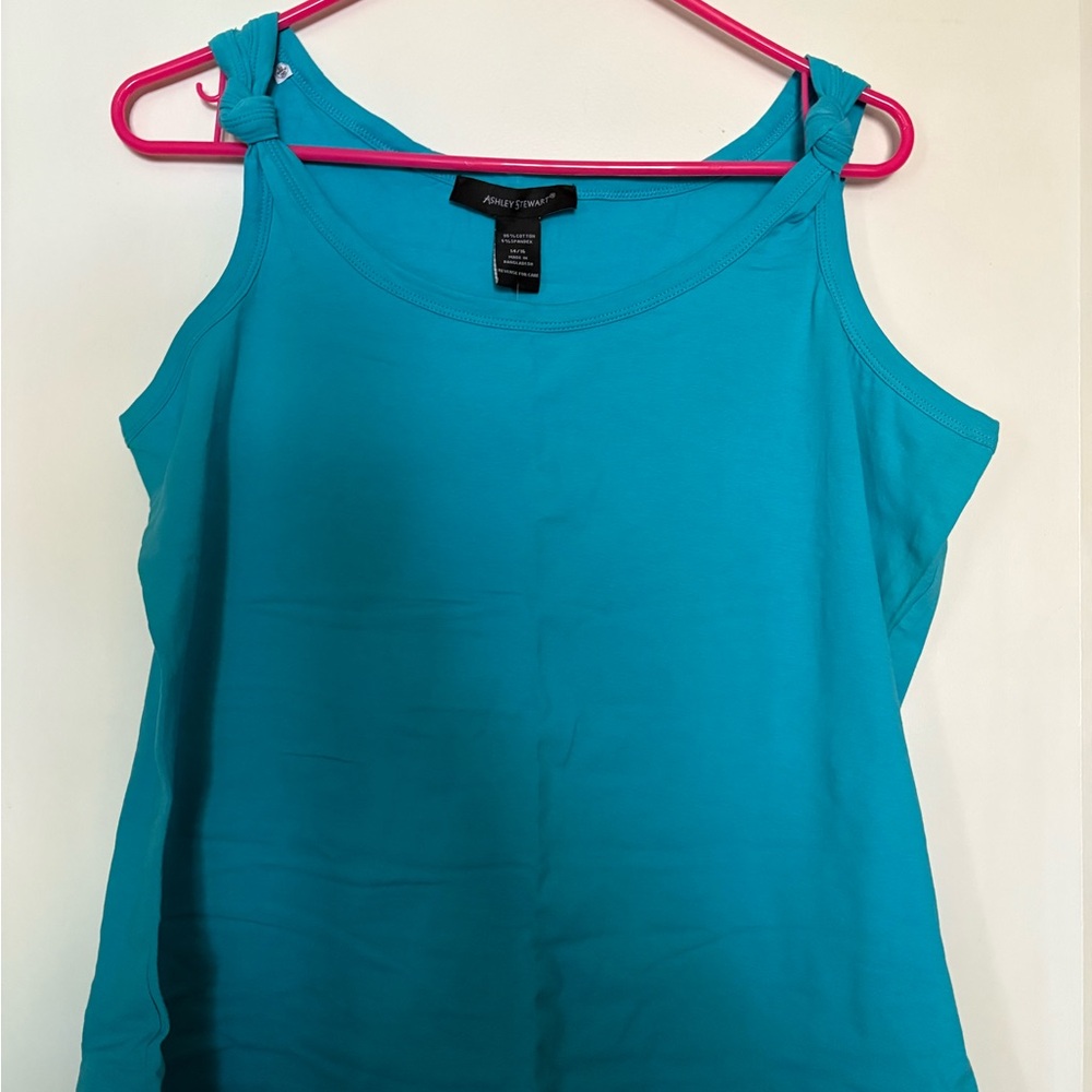 Women's Knotted Shoulder Turquoise Tank Top